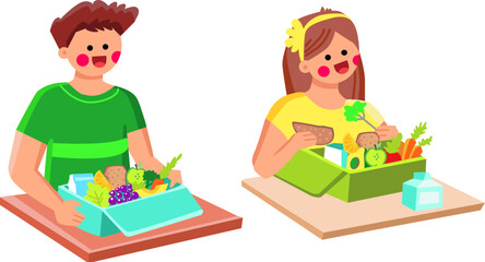 meal kid eating healthy lunch vector. child nutrition, table home, fresh health meal kid eating healthy lunch character. people flat cartoon illustration