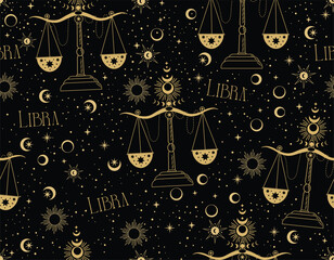 Libra zodiac star seamless pattern. Libra sign symbol stars Vector EPS10