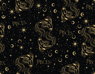 Pisces zodiac star seamless pattern. Pisces sign symbol stars Vector EPS10