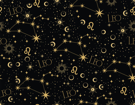 LEO zodiac star seamless pattern. LEO sign symbol stars Vector EPS10