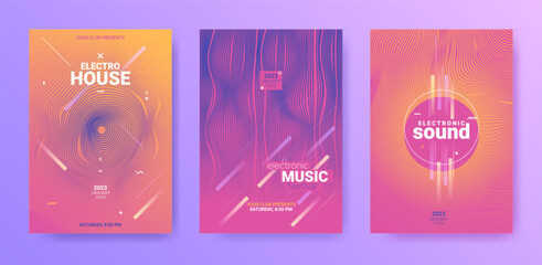 Electronic Music Flyers Set. Techno Party Cover. Gradient Distort - 643587696