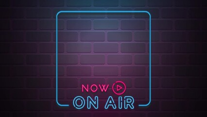 Now on-air bright flickering neon lights podcast template animation  loop background element design