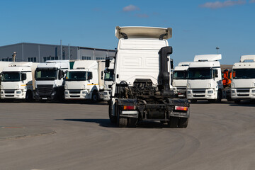 Semi truck fleet at the logistics center