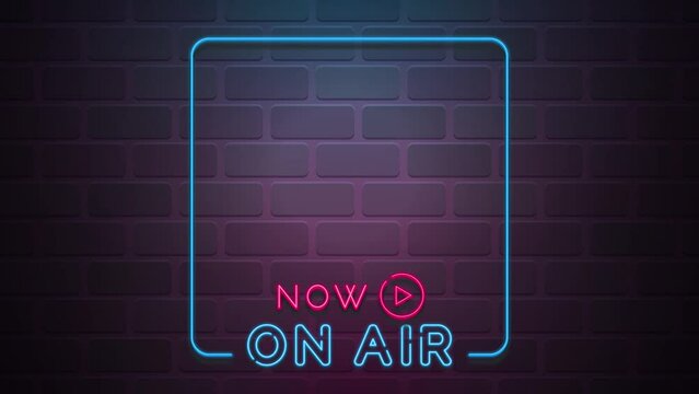 Now on-air bright flickering neon lights podcast template animation  loop background element design