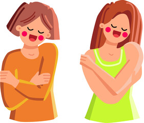 your self care vector. love woman, heart positive, body female your self care character. people flat cartoon illustration