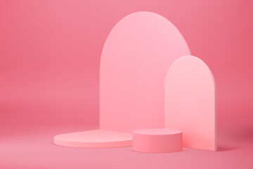 3d pink podium semicircle showcase mock up for cosmetic product show presentation vector