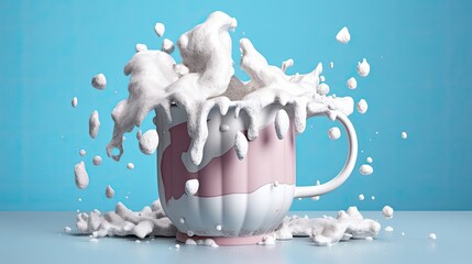 A cup of coffee with milk splash on a smoke background