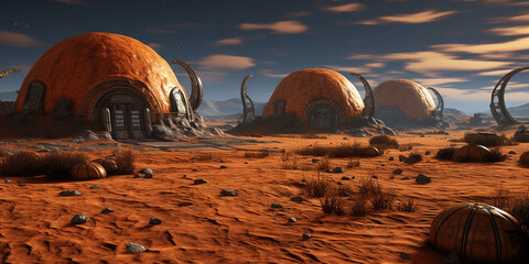 a pumpkin spaceship landing site with friendly alien pumpkins.  - obrazy, fototapety, plakaty
