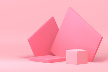 Pink 3d geometric podium pedestal aesthetic mock up for cosmetic product show presentation vector