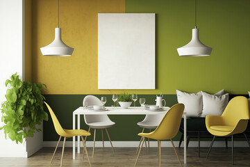 Dining room poster mockup. Modern living room. Generative AI