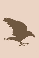  vector silhouette of crow on sepia background. Vintage illustration