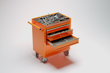 Garage tools organized in metal tool locker. The workshop tools cabinet. Toolbox