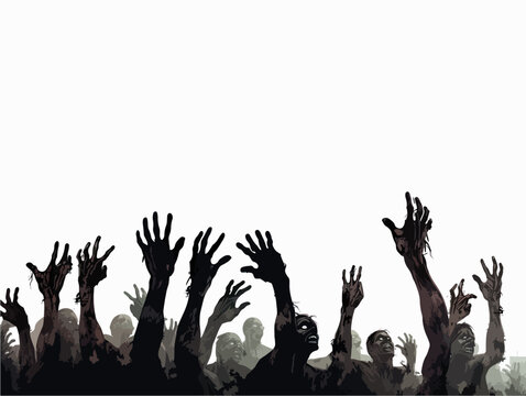 Silhouette of a crowd of zombie on a white background. Generated AI