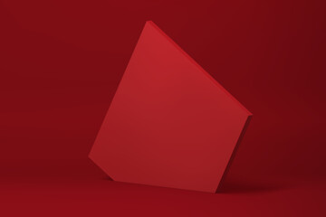 Red 3d pentagonal wall abstract geometric promo studio background realistic vector