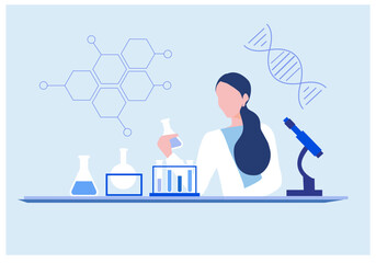 Professional scientists and chemical researcher working and analysis in laboratory experiment vector  Illustration. Medical laboratory, research experiment biology molecular concept.