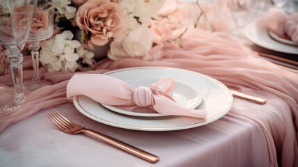 pink wedding table setting. Generative Ai
