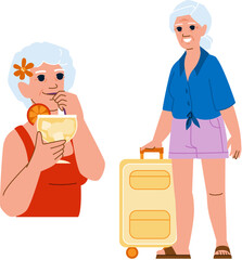 female senior woman vacation vector. summer beautiful, lifestyle old, beach portrait female senior woman vacation character. people flat cartoon illustration