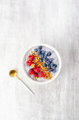 Healthy Chia Pudding Bowl with Granola and Fresh Berries