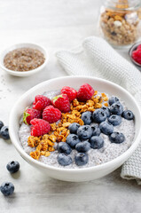 Healthy Chia Pudding Bowl with Granola and Fresh Berries