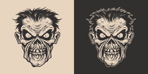 Vintage retro Halloween monster beast spooky scary horror element. Monochrome Graphic Art. Vector. Hand drawn element in engraving. style