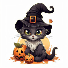 cute black kitten with pumpkin - 643595637