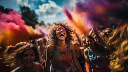 Naklejka premium People take part in the Color Run in Milan. Color Run is an annual event that takes place in Milan.
