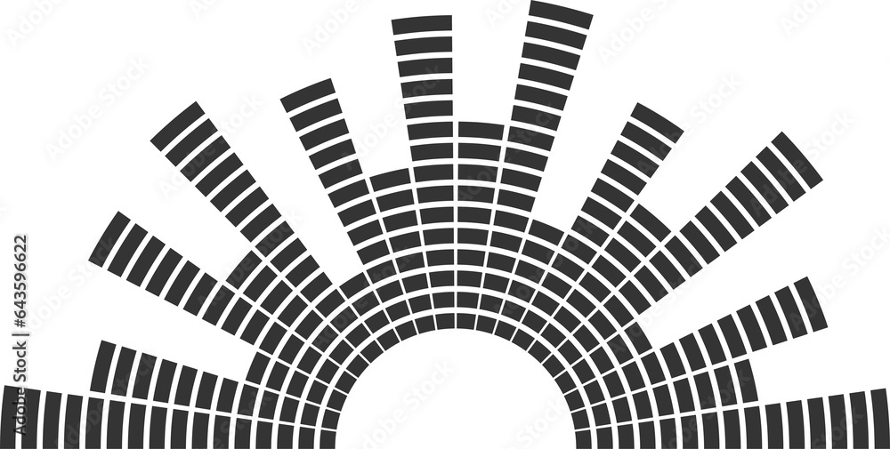 Poster semicircle sound wave. audio music equalizer. round circular icon. spectrum radial pattern and frequ