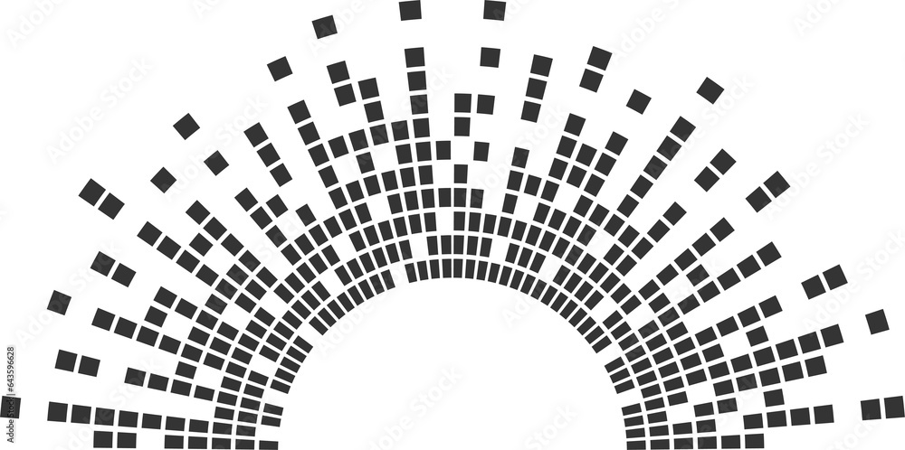 Poster semicircle sound wave. audio music equalizer. round circular icon. spectrum radial pattern and frequ