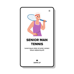 healthy senior man tennis vector. male happy, exercise active, elderly playing healthy senior man tennis web flat cartoon illustration