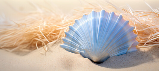  seashell on sandy beach summer vibe , Generative Ai	
