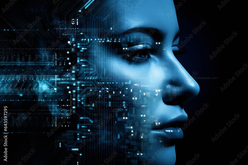 Poster futuristic technology code virtual science concept digital ai avatar brain