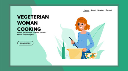 food vegeterian woman cooking vector. home healthy, vegetarian cook, house female food vegeterian woman cooking web flat cartoon illustration