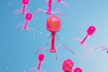 Many bacteriophages or phages floating and slowly moving in the organism.