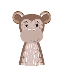 Hand drawn vector monkey portrait. Nursery art.