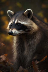 Obraz premium Close-up view of a raccoon generative AI