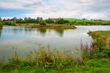 Branton Lakes Nature Reserve, which was constructed from a former mineral quarry, located at Branton in the Breamish Valley, Northumberland