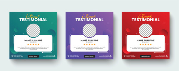 Customer feedback review or Client testimonials social media post or web banner ad design template. Customer service feedback review social media post or web banner ad templates.