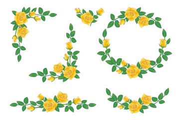 黄色いバラの花　イラスト　フレームセット
