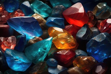 Close up view of various gemstones