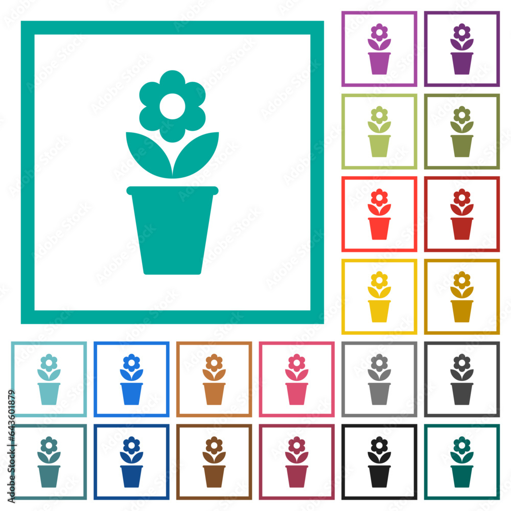 Canvas Prints flowerpot with flower and leaves solid flat color icons with quadrant frames