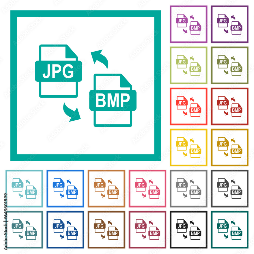 Poster jpg bmp file conversion flat color icons with quadrant frames
