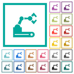 Robotic arm flat color icons with quadrant frames