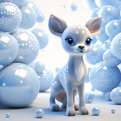 Blue and white cute baby reindeer and Christmas balls