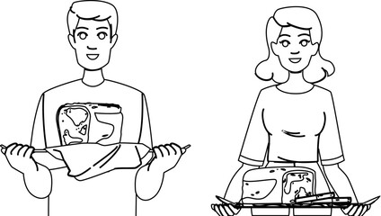 food whole grain bread vector. wheat healthy, breakfast bakery, nutrition rye food whole grain bread character. people black line illustration