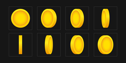 Gold coins rotating effect. 2d vector animation sprite sheet.