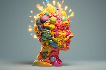 3d rendering of a female head with lightbulbs in her head