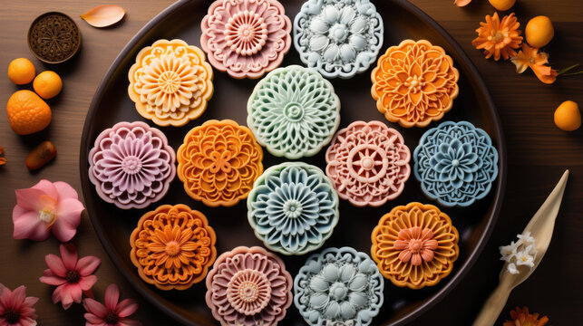 A mooncake is a Chinese bakery product traditionally eaten during the Mid-Autumn Festival. Traditional gift to clients and relatives.
