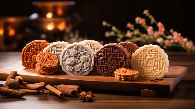 A mooncake is a Chinese bakery product traditionally eaten during the Mid-Autumn Festival. Traditional gift to clients and relatives.