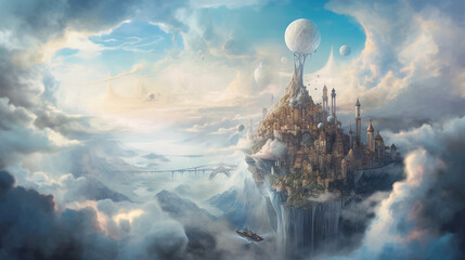Mystical City Floating Above Clouds
