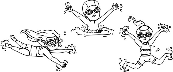swimming pool kid vector. water child, summer blue, joy cute, leisure childhood, swim boy swimming pool kid character. people black line illustration